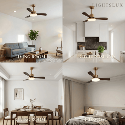 Modern Ceiling Fan Light with LED -- Walnut Wood & Gold
