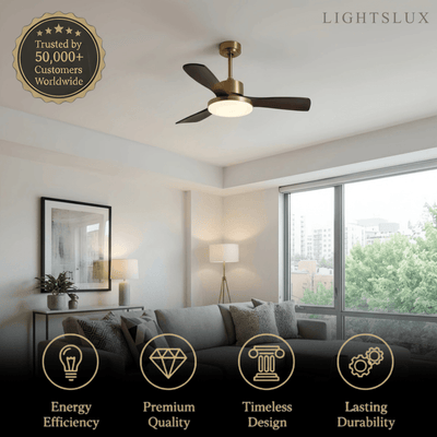 Modern Ceiling Fan Light with LED -- Walnut Wood & Gold