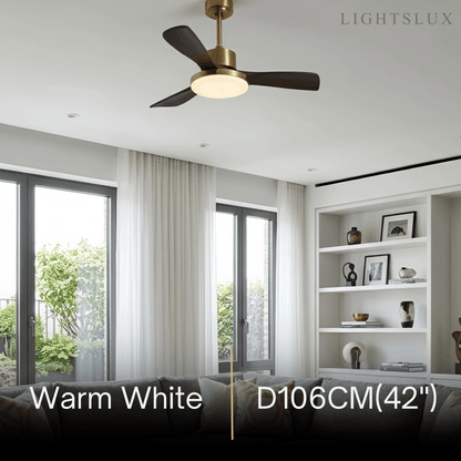 Modern Ceiling Fan Light with LED -- Walnut Wood & Gold