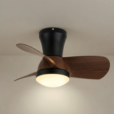 Zenno Modern Ceiling Fan Light with LED -- Walnut Wood & Black for Bedroom Living Room