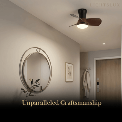 Modern Ceiling Fan Light with LED -- Walnut Wood & Black