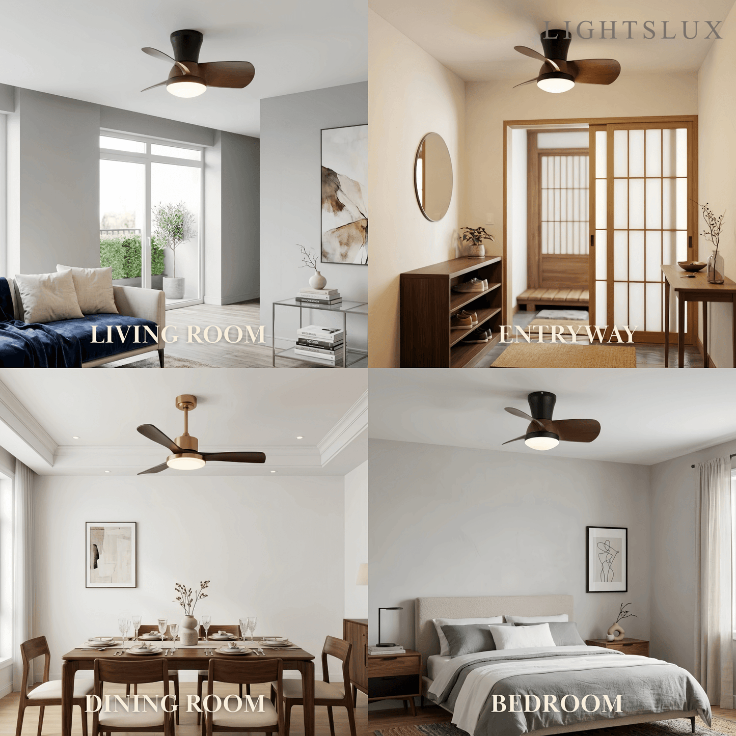 Modern Ceiling Fan Light with LED -- Walnut Wood & Black