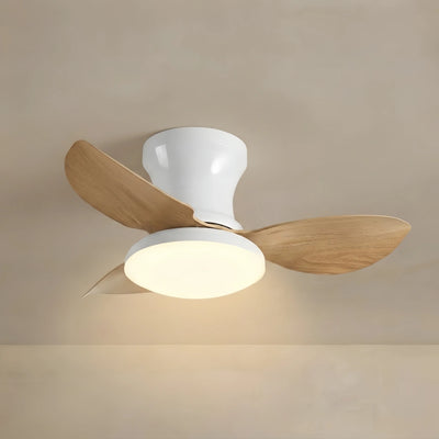 Vivara Modern Ceiling Fan Light — WOOD& White Flush Mount with LED for Bedroom