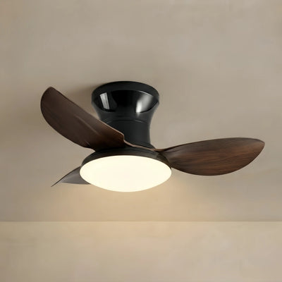 Vivara Modern Ceiling Fan Light — Black & WALNUT Flush Mount with LED for Bedroom