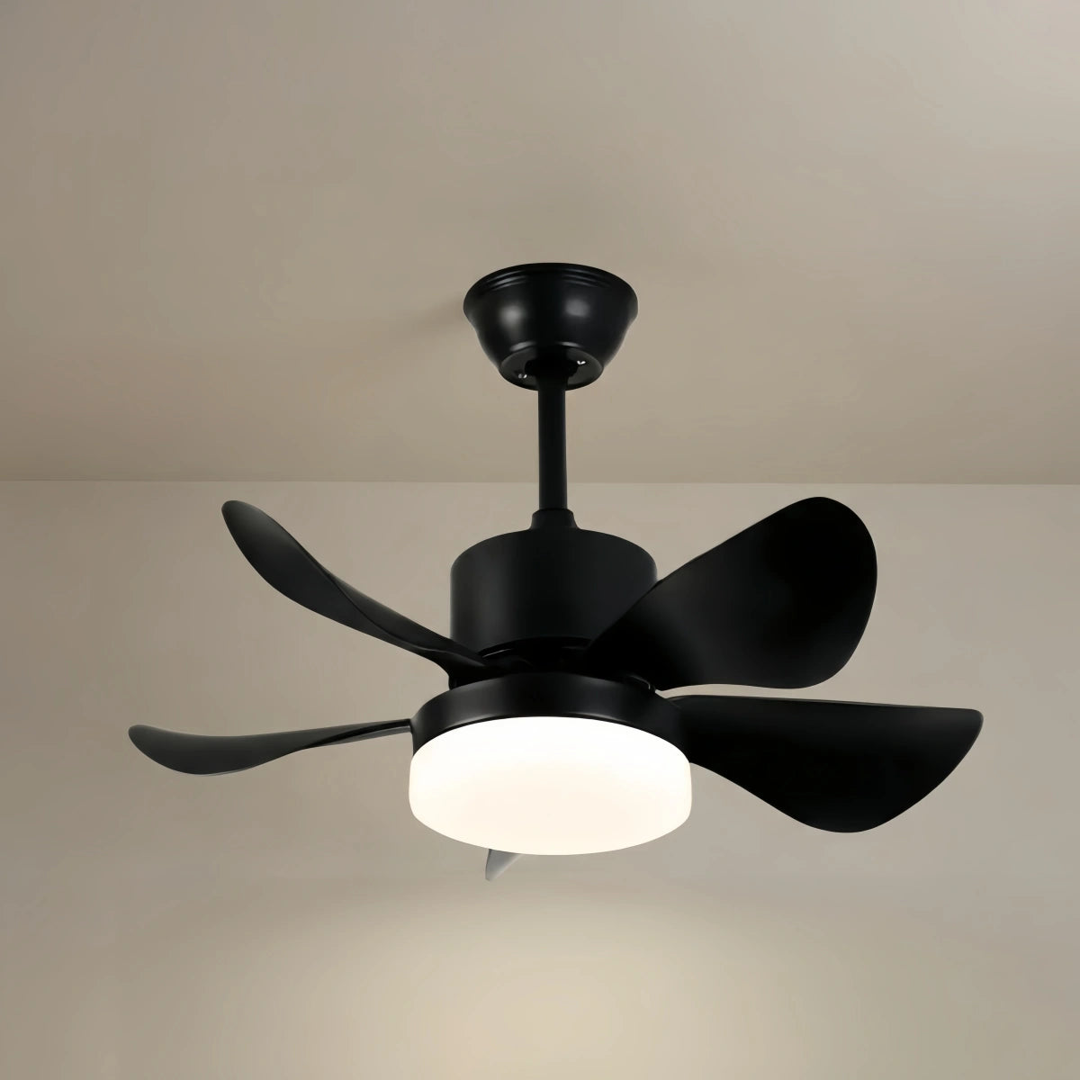 Zenno Minimalist Ceiling Fan Light -- Metal & ABS with LED, White/Oak/Grey/Black/Green for Bedroom
