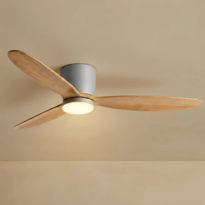 Vivara Minimalist Low Profile Ceiling Fan Light — Wood Finish with Integrated LED for Living Room