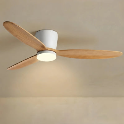 Vivara Minimalist Low Profile Ceiling Fan Light — Wood Finish with Integrated LED for Living Room