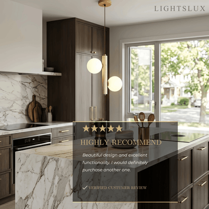 Modern Travertine Pendant Light -- Natural Stone & Wood