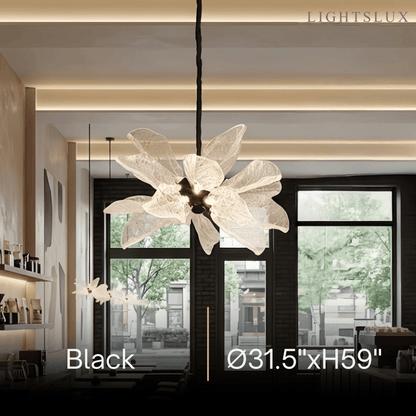 Crystal Leaf Chandelier -- Black Metal & Crystal