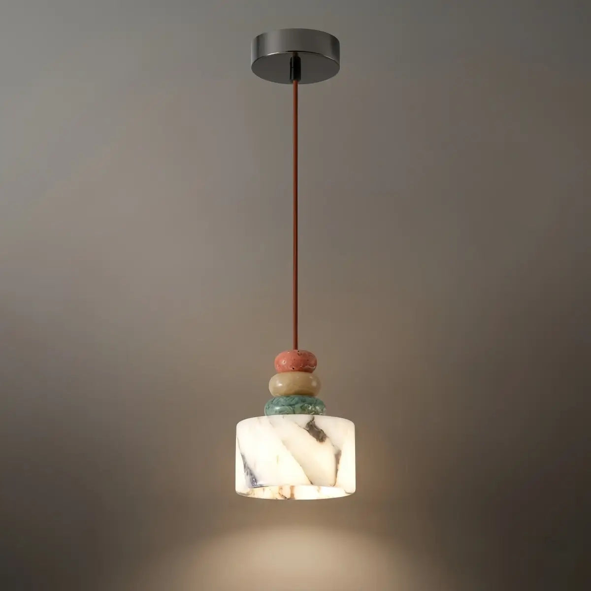 Art Deco Stone Dome Pendant Light -- Multi-Color Natural Stone
