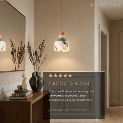 Art Deco Stone Dome Pendant Light -- Multi-Color Natural Stone