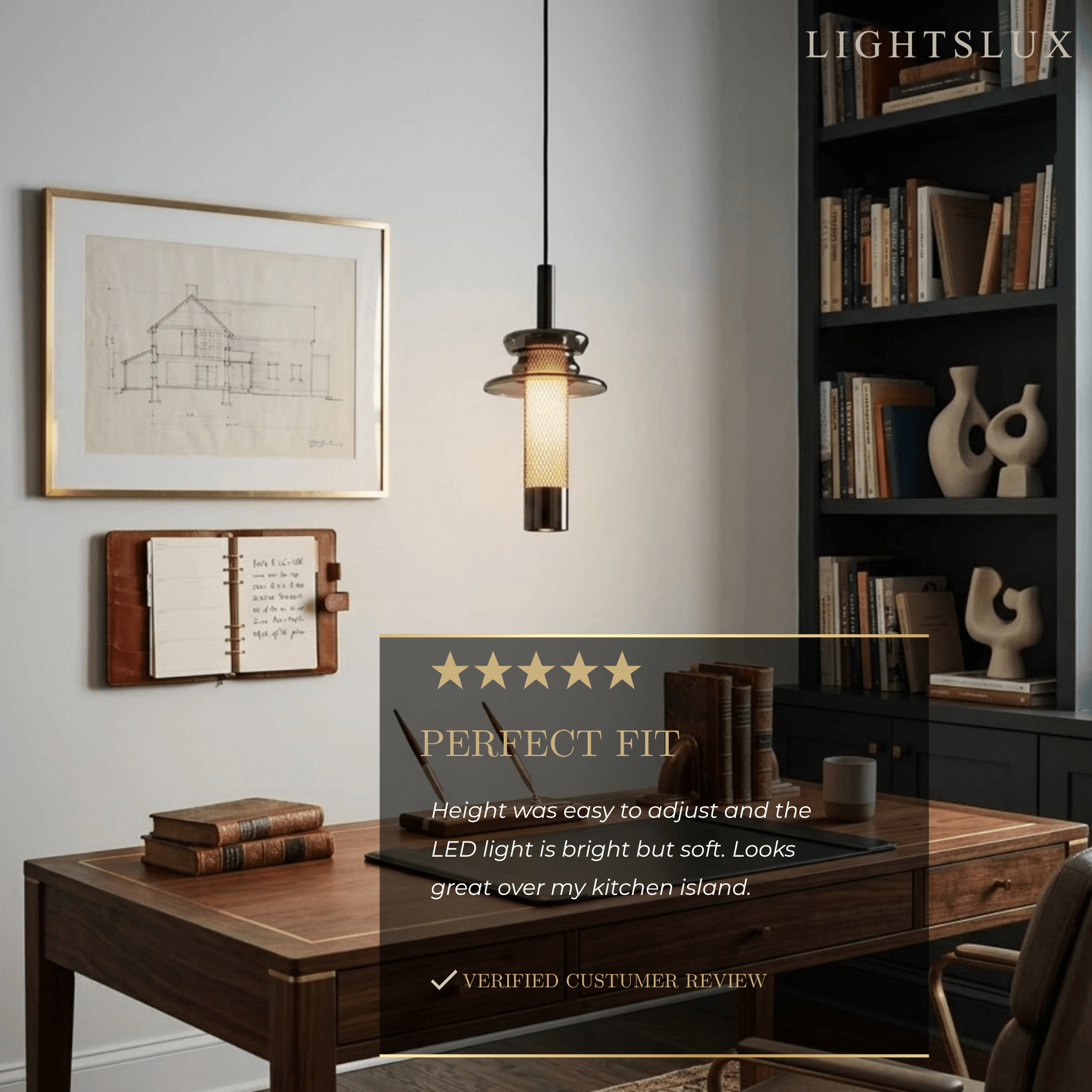 Modern Layered Pendant Light -- Black Metal & Glass