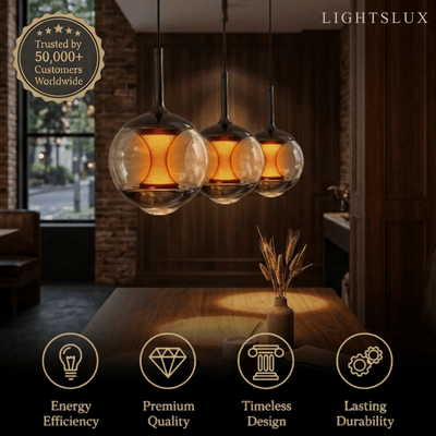 Modern Linear Pendant Light -- Black Metal & Glass Globe