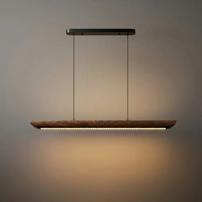 Modern Linear Pendant Light -- Walnut Wood & Metal