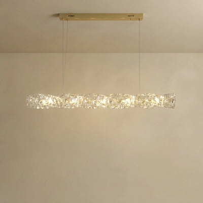 Excelis Luxury Linear Crystal Chandelier – Gold/Silver Stainless Steel for Dining Room