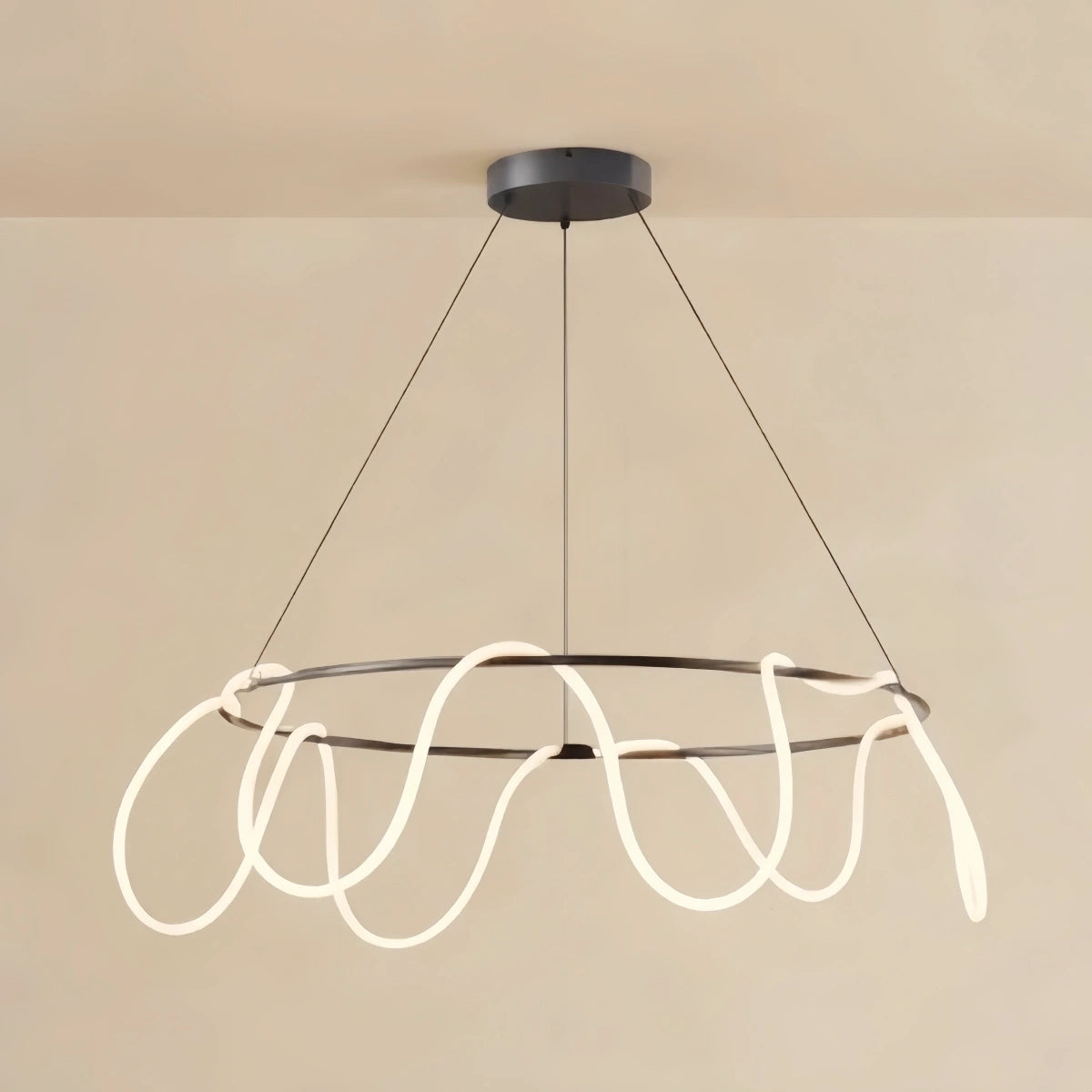 Arcato Minimalist Rope-Wrap Circular Chandelier – Matte Black or Polished Brass for Living Room / Dining Room