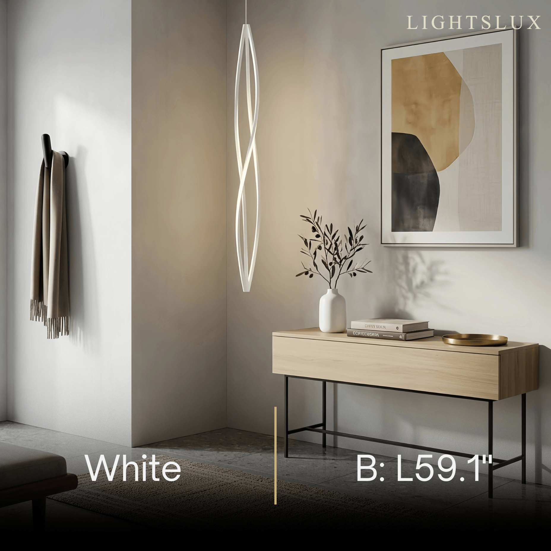 Arcato Art Deco Helix Pendant Light – Black/White Aluminum for Dining Room / Staircase