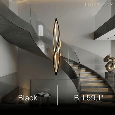 Arcato Art Deco Helix Pendant Light – Black/White Aluminum for Dining Room / Staircase