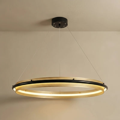 Vivara Post-Modern Ring Pendant Light – Black and Gold Metal for Dining Room / Living Room