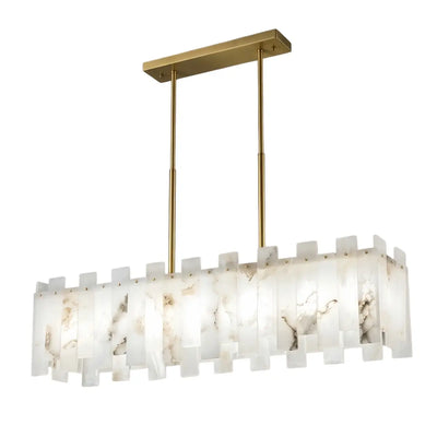 Art Deco Linear Alabaster Chandelier -- Gold Finish