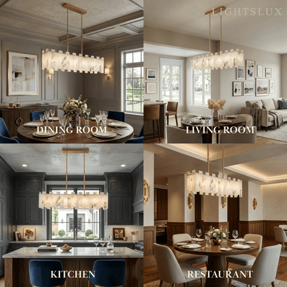 Art Deco Linear Alabaster Chandelier -- Gold Finish