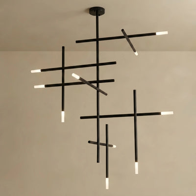 Arcato Modern Stick Chandelier -- Metal Gold or Black for Living Room Dining Room