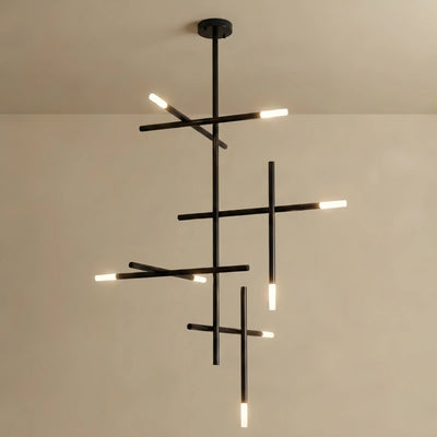 Modern Stick Chandelier -- Metal Gold or Black for Living Room Dining Room