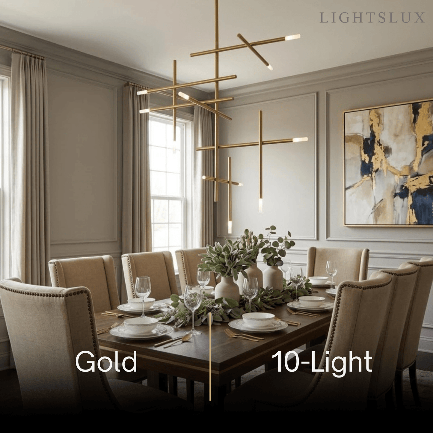 Modern Stick Chandelier -- Metal Gold or Black