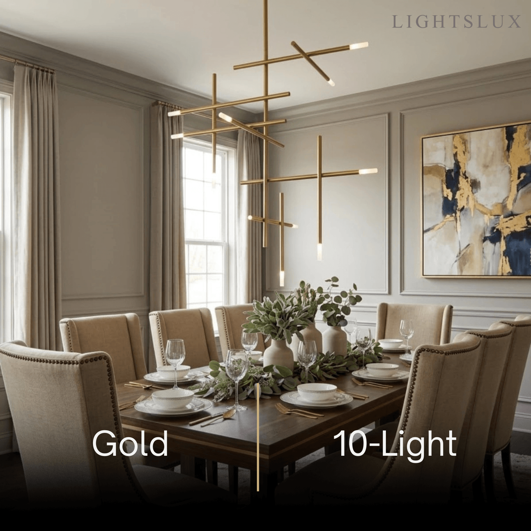 Modern Stick Chandelier -- Metal Gold or Black