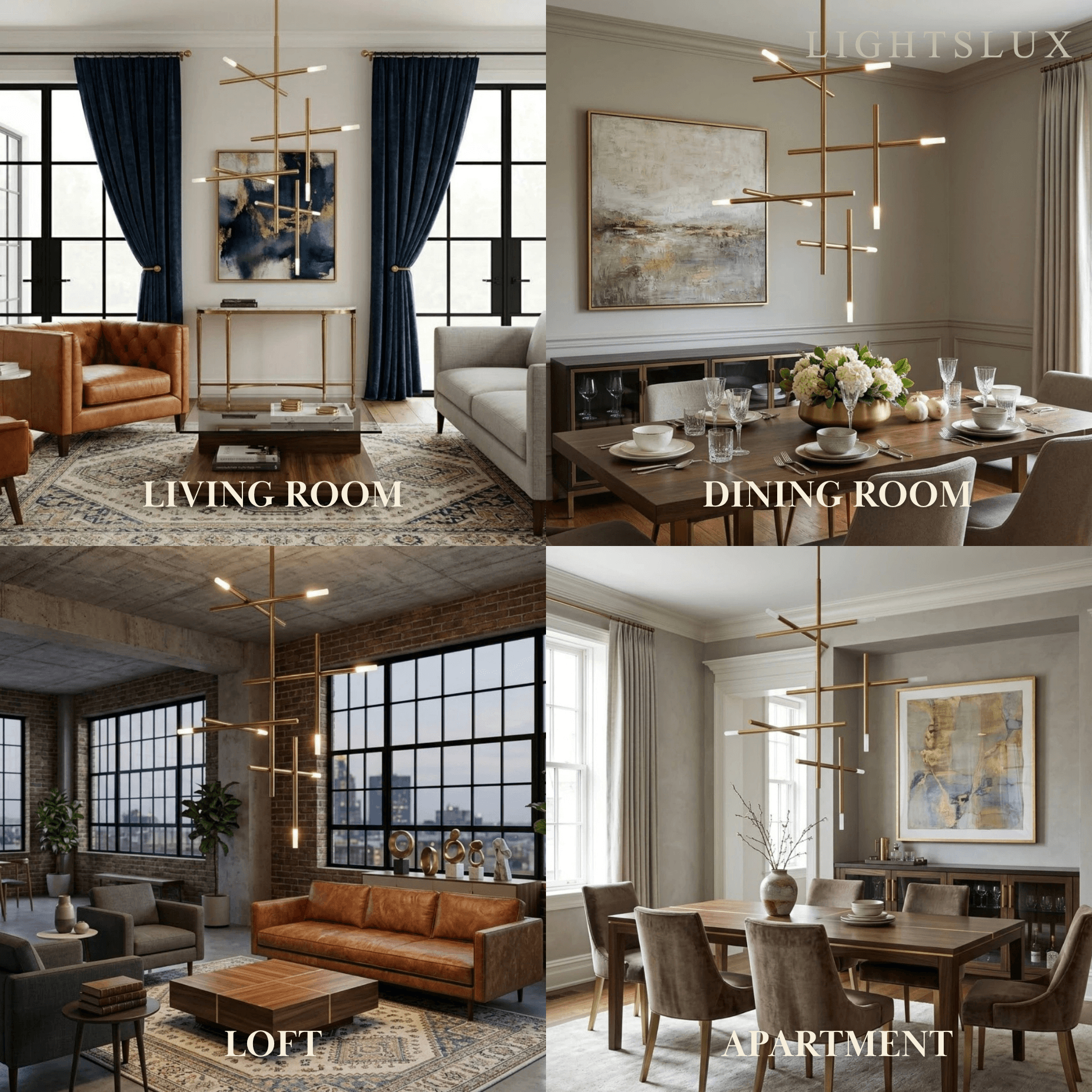 Modern Stick Chandelier -- Metal Gold or Black