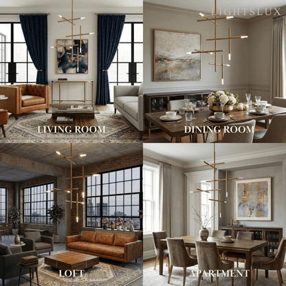 Modern Stick Chandelier -- Metal Gold or Black