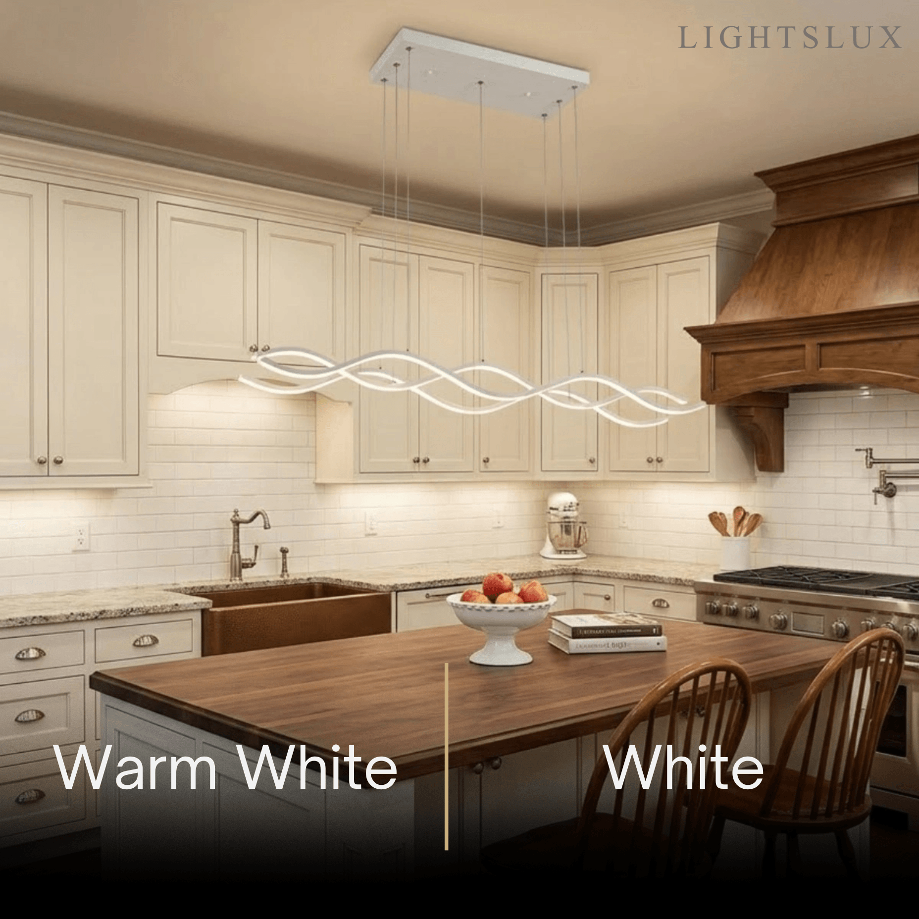 Modern Wavy Pendant Light -- Acrylic & Metal Black/White/Gold
