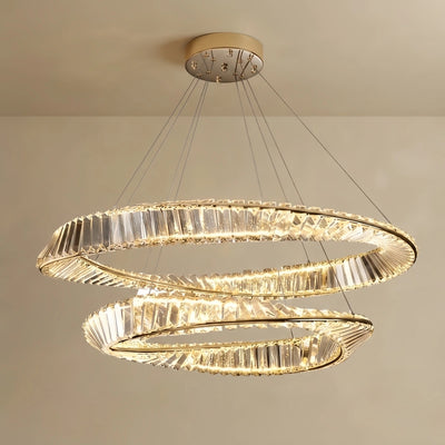 Modern Crystal Prism Ring Chandelier -- Gold Brass for Living Room Dining Room