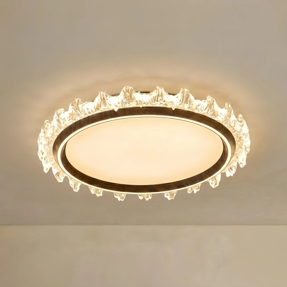 Vivara Modern Round Ceiling Light -- White or Walnut Acrylic & Metal for Bedroom