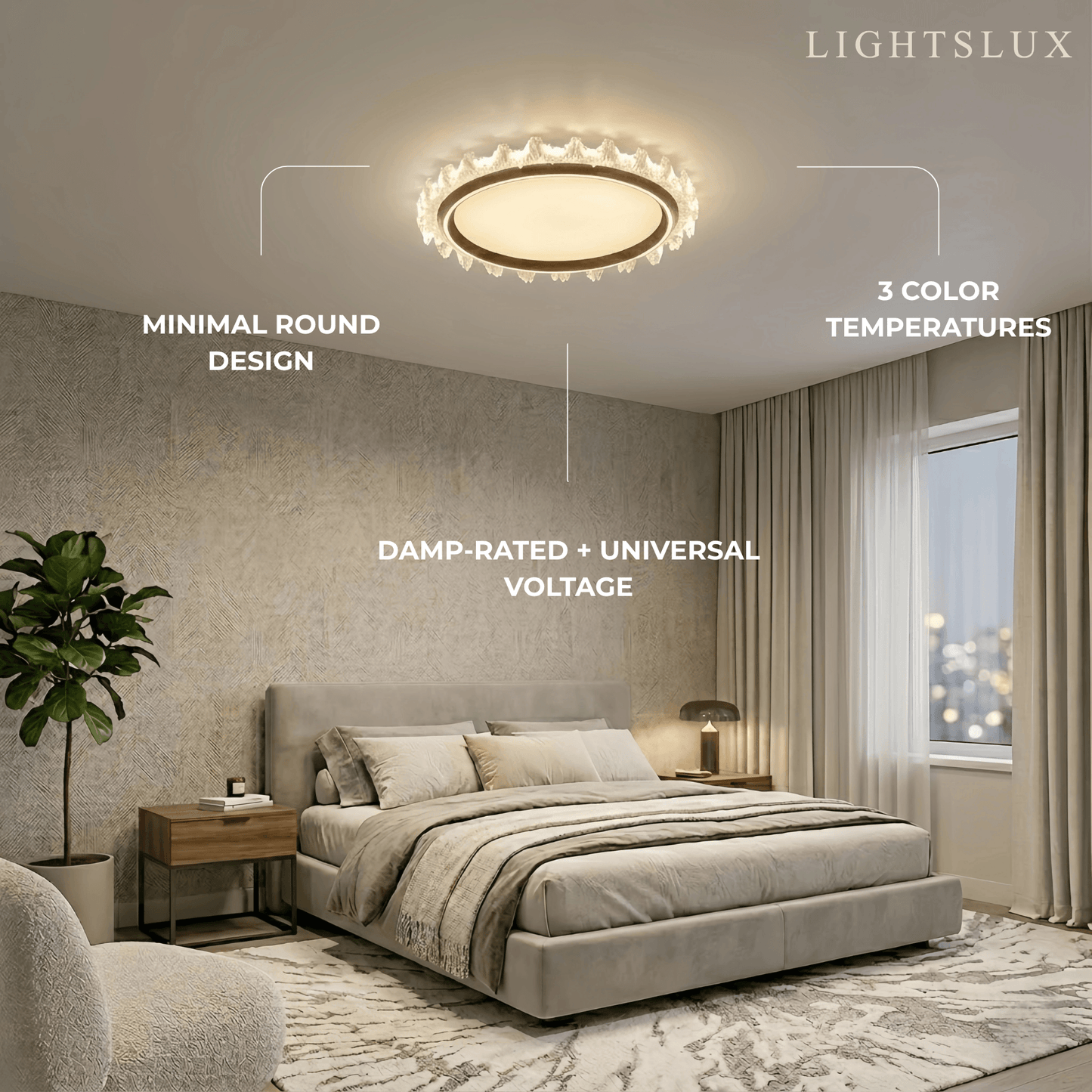 Vivara Modern Round Ceiling Light -- White or Walnut Acrylic & Metal for Bedroom