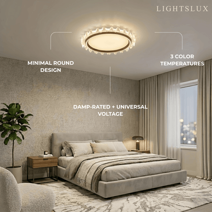 Vivara Modern Round Ceiling Light -- White or Walnut Acrylic & Metal for Bedroom