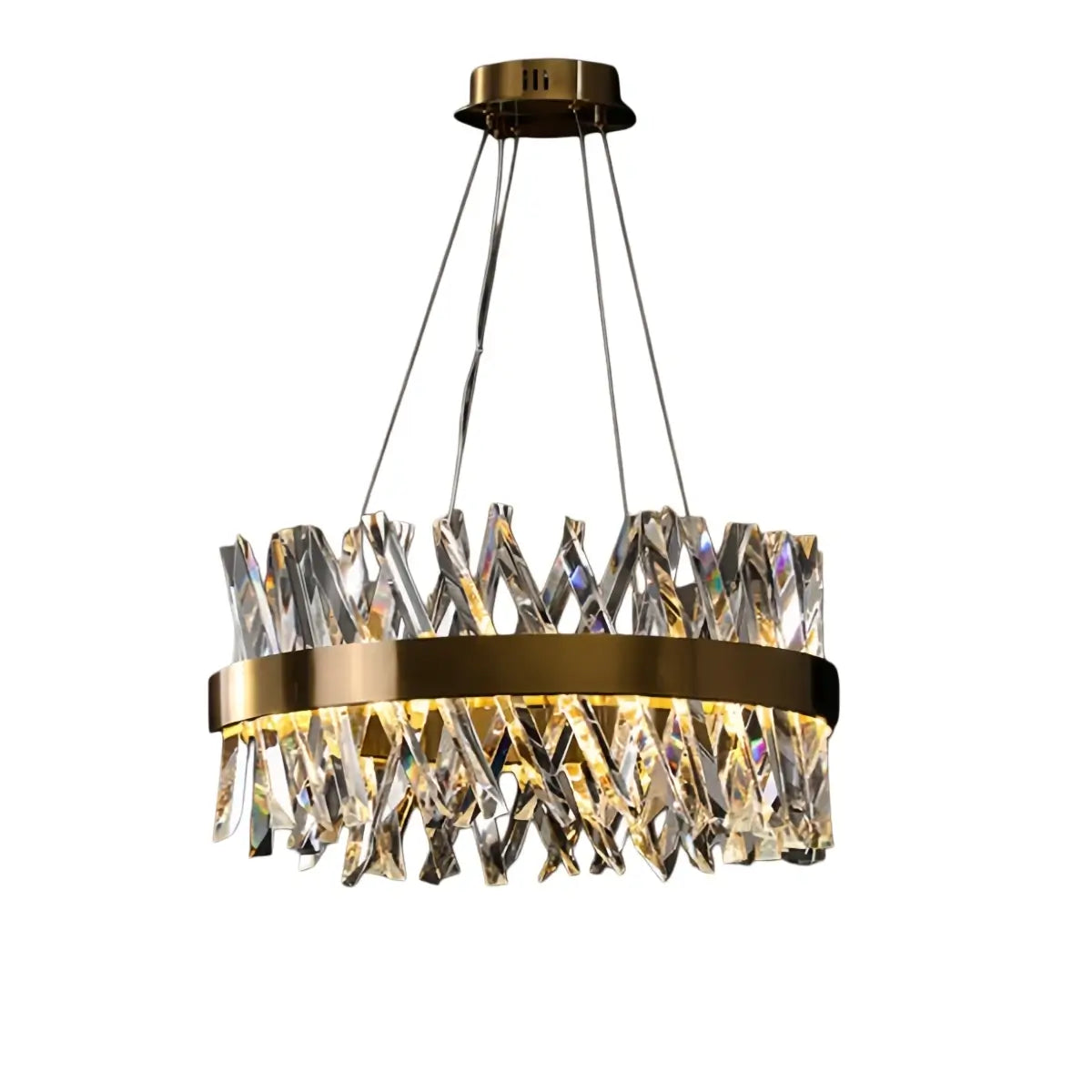 Excelis Crystal Prism Round Chandelier – Gold Metal for Dining Room / Living Room