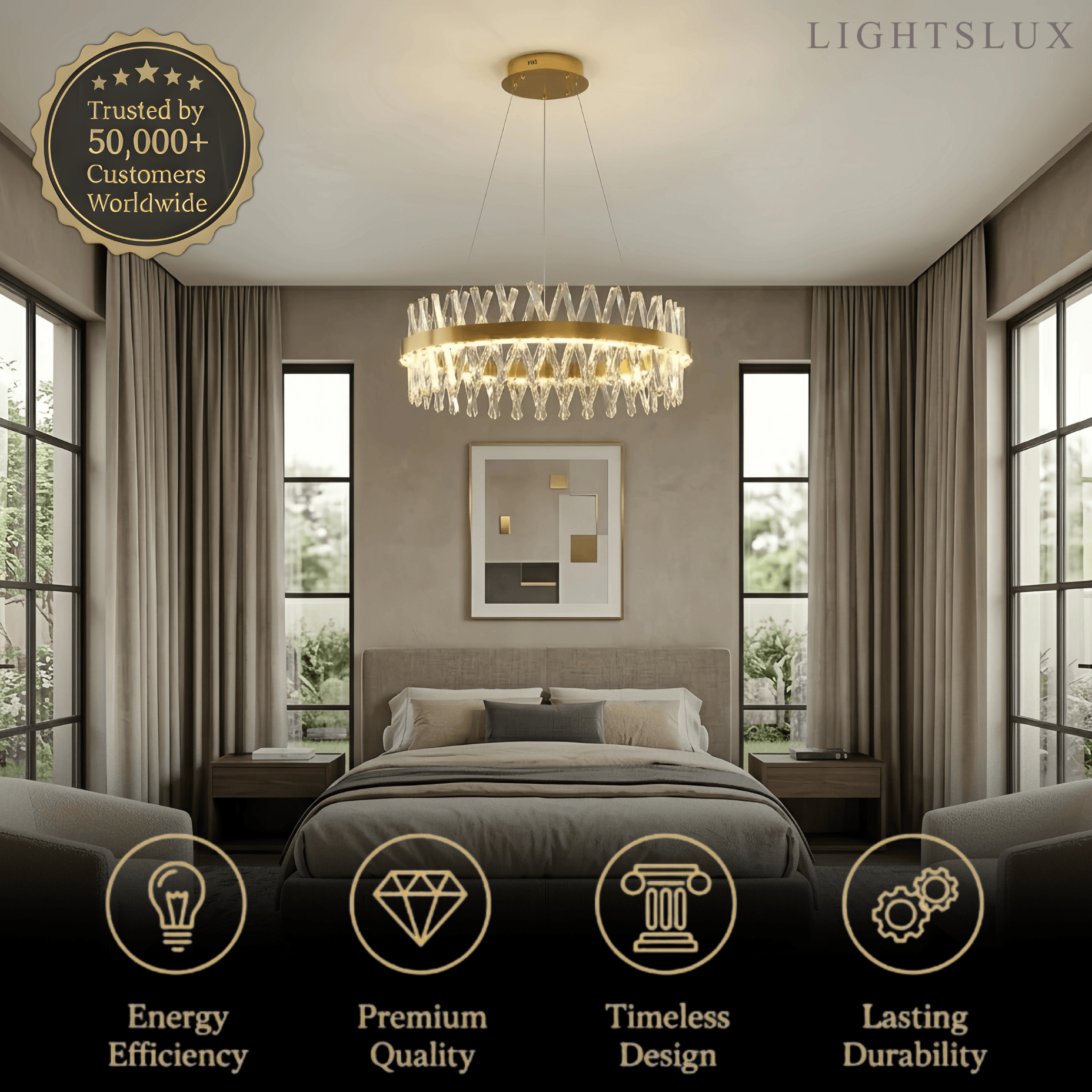 Excelis Crystal Prism Round Chandelier – Gold Metal for Dining Room / Living Room