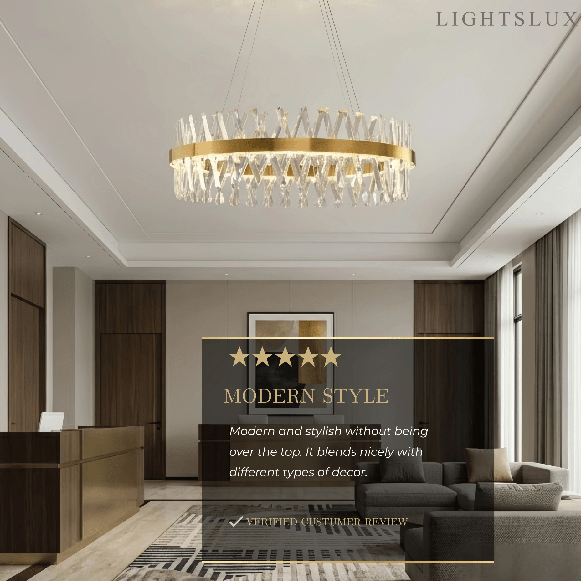 Excelis Crystal Prism Round Chandelier – Gold Metal for Dining Room / Living Room