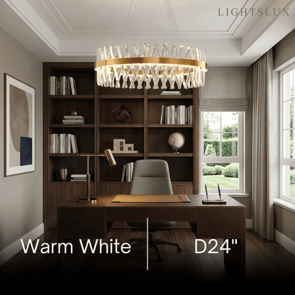 Excelis Crystal Prism Round Chandelier – Gold Metal for Dining Room / Living Room