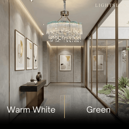 Vetro Elegant Glass Fringe Crystal Chandelier – Green/Pink/Clear Round for Bedroom / Dining Room