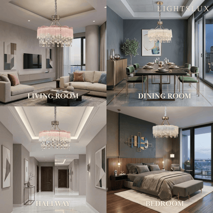 Vetro Elegant Glass Fringe Crystal Chandelier – Green/Pink/Clear Round for Bedroom / Dining Room