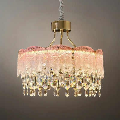 Vetro Elegant Glass Fringe Crystal Chandelier – Green/Pink/Clear Round for Bedroom / Dining Room