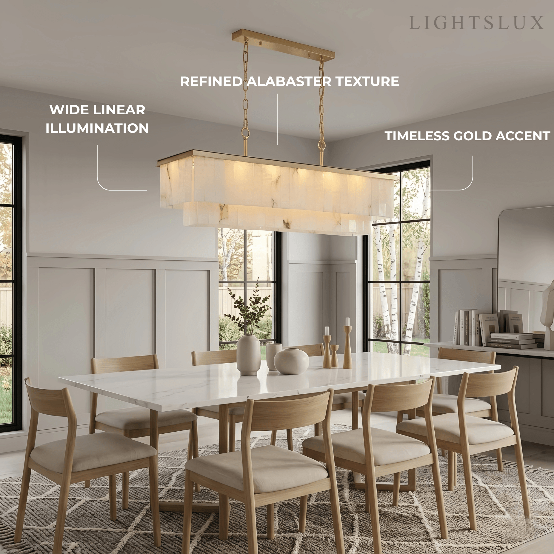 Modern Rectangular Alabaster Chandelier -- Gold
