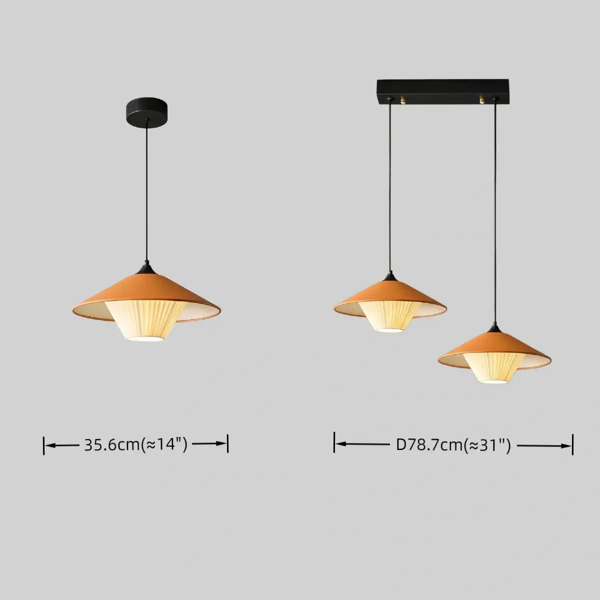 Modern Cone Pendant Light -- Leather Orange