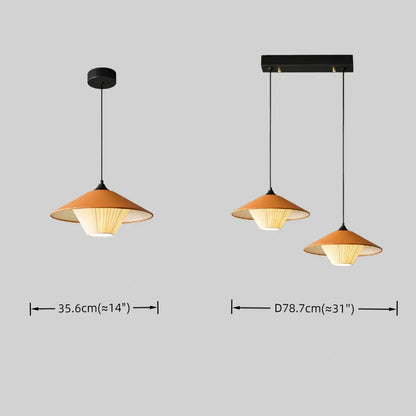 Modern Cone Pendant Light -- Leather Orange