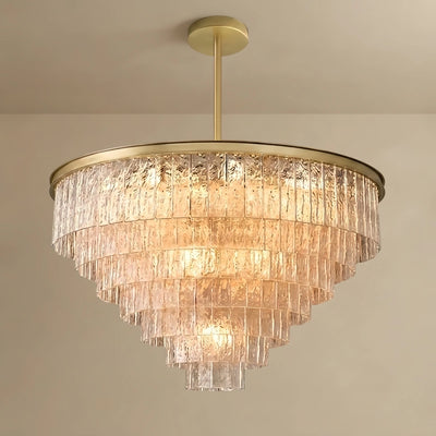 Art Deco Tiered Glass Chandelier -- Gold Crystal for Living Room