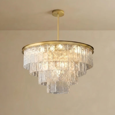 Velora Art Deco Tiered Glass Chandelier -- Gold Crystal for Living Room