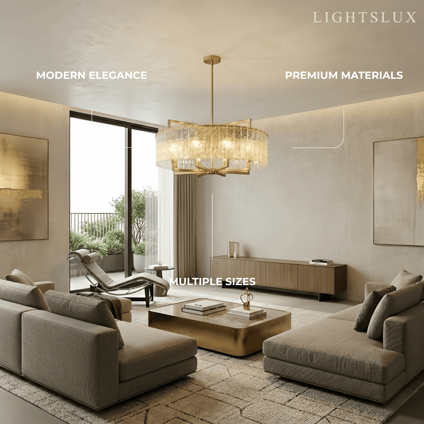 Excelis Modern Textured Glass Round Chandelier – Gold Brass for Dining Room / Kitchen