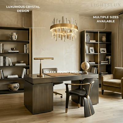 Excelis Luxury Round Crystal Chandelier – Gold Finish  for Living Room/Dining Room